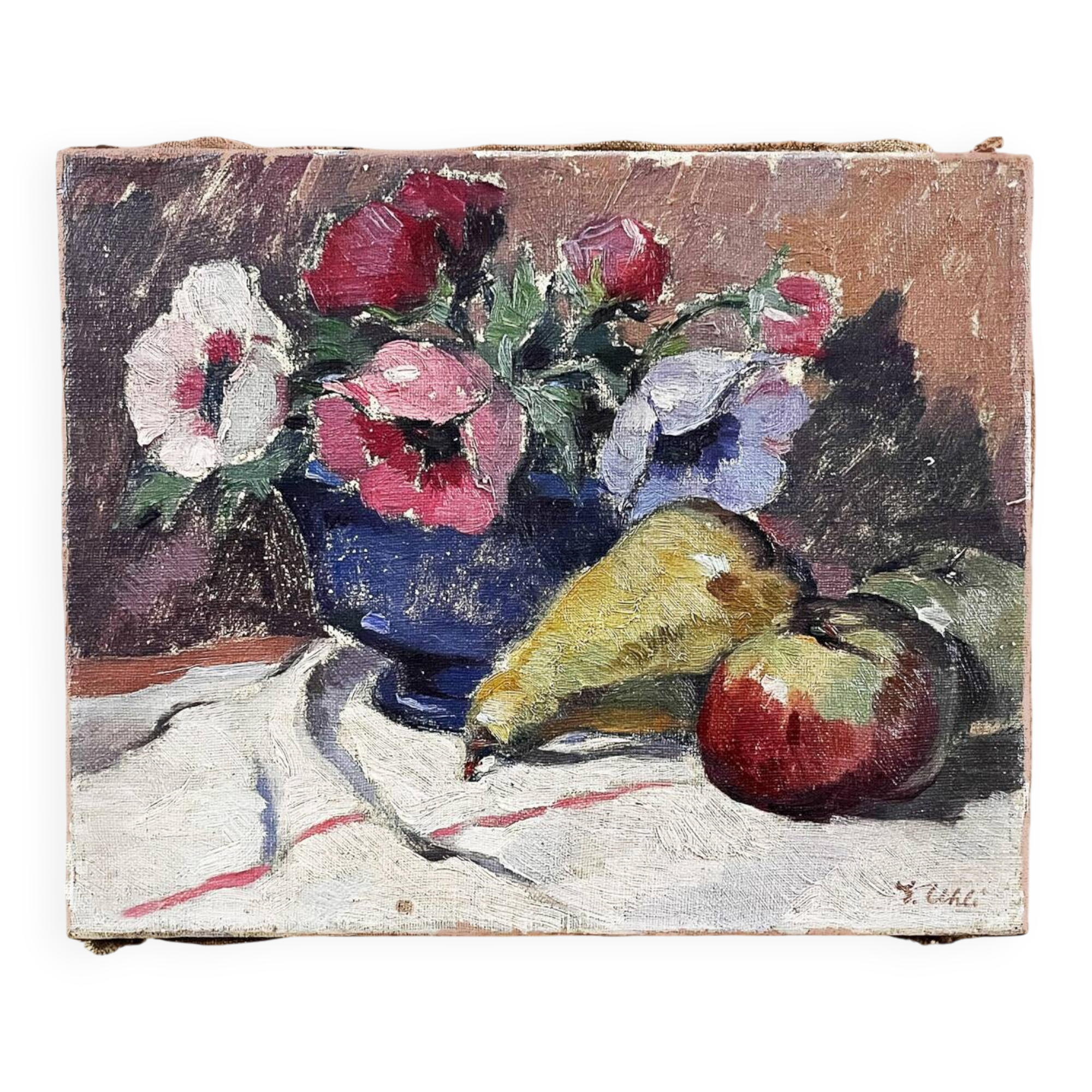 Table 1900 "Anemones and Fruits" signed J. Uhli