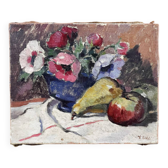 Table 1900 "Anemones and Fruits" signed J. Uhli