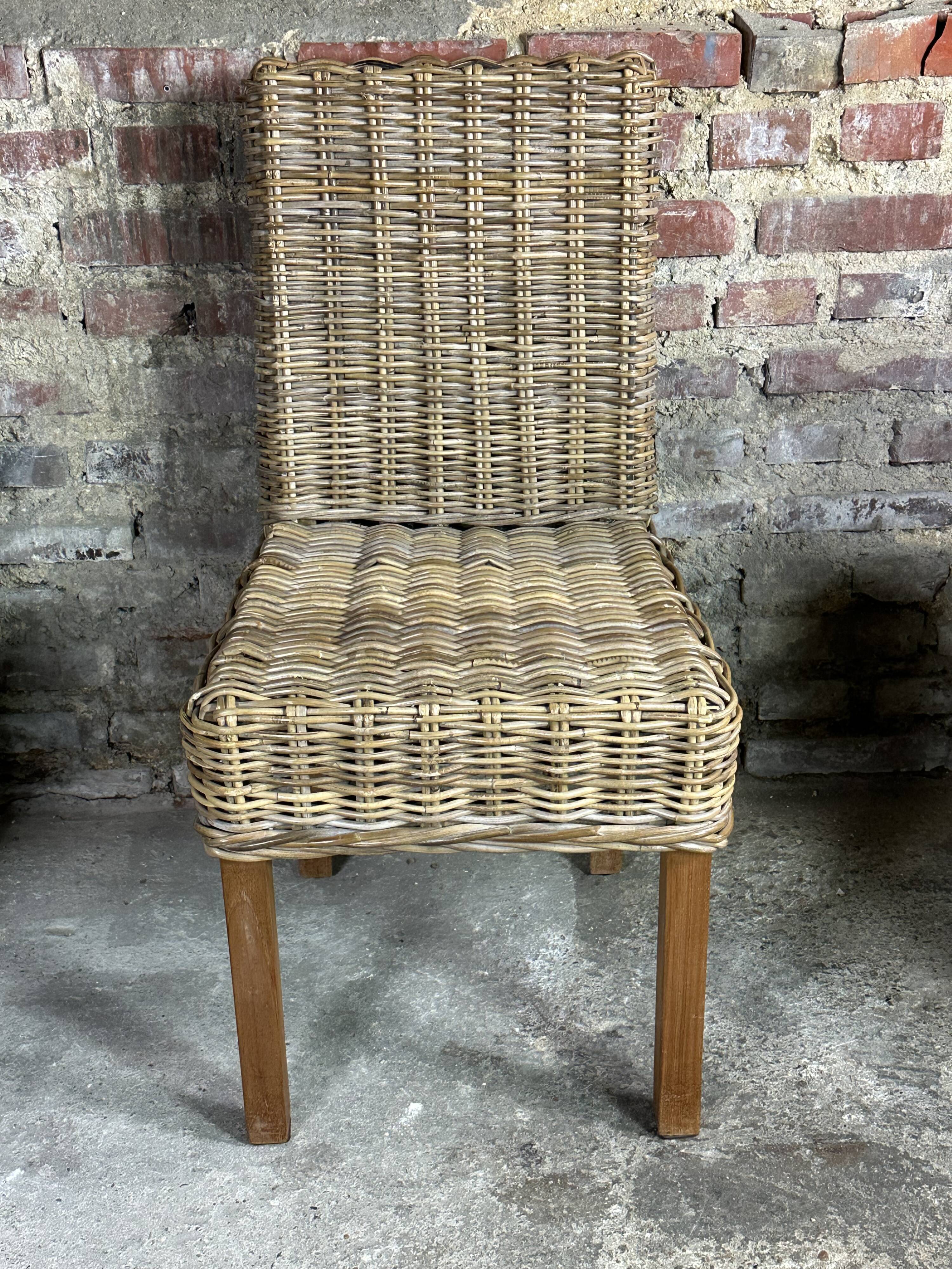 Chairs in wood and woven rattan