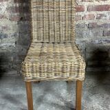 Chairs in wood and woven rattan