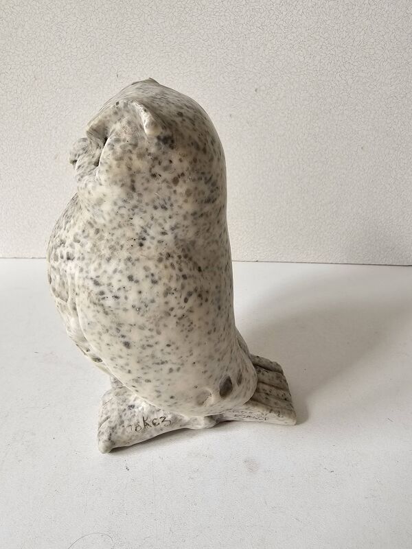 Sculpture en marbre zoomorphe chouette, hibou signée Jokez