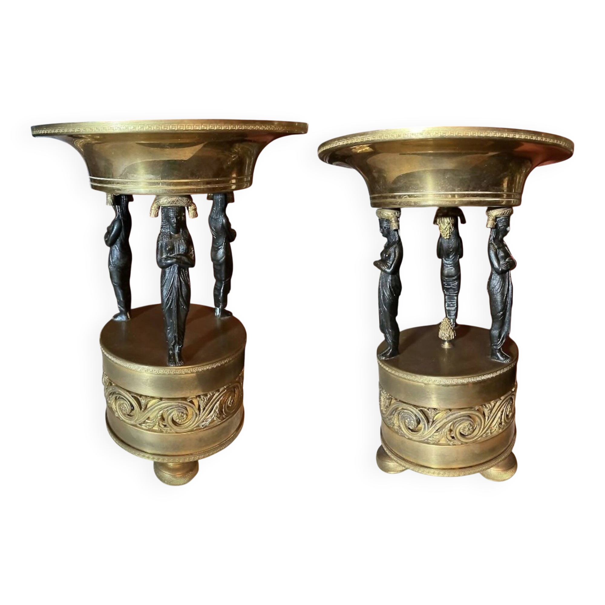 Italian Empire Bronze and Brass Tazzas with Sphinxes, 1800s, Set of 2