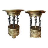 Italian Empire Bronze and Brass Tazzas with Sphinxes, 1800s, Set of 2