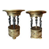Tazzas en bronze et en laiton de l'Empire italien avec sphinx, années 1800, ensemble de 2