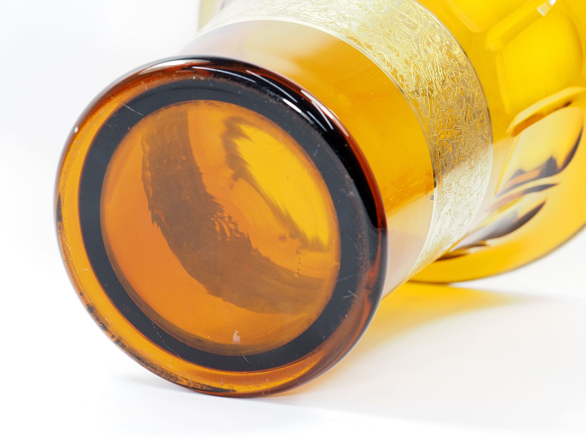 Art Deco Moser Karlsbad Large Amber Glass Vase with Oroplastic Frieze