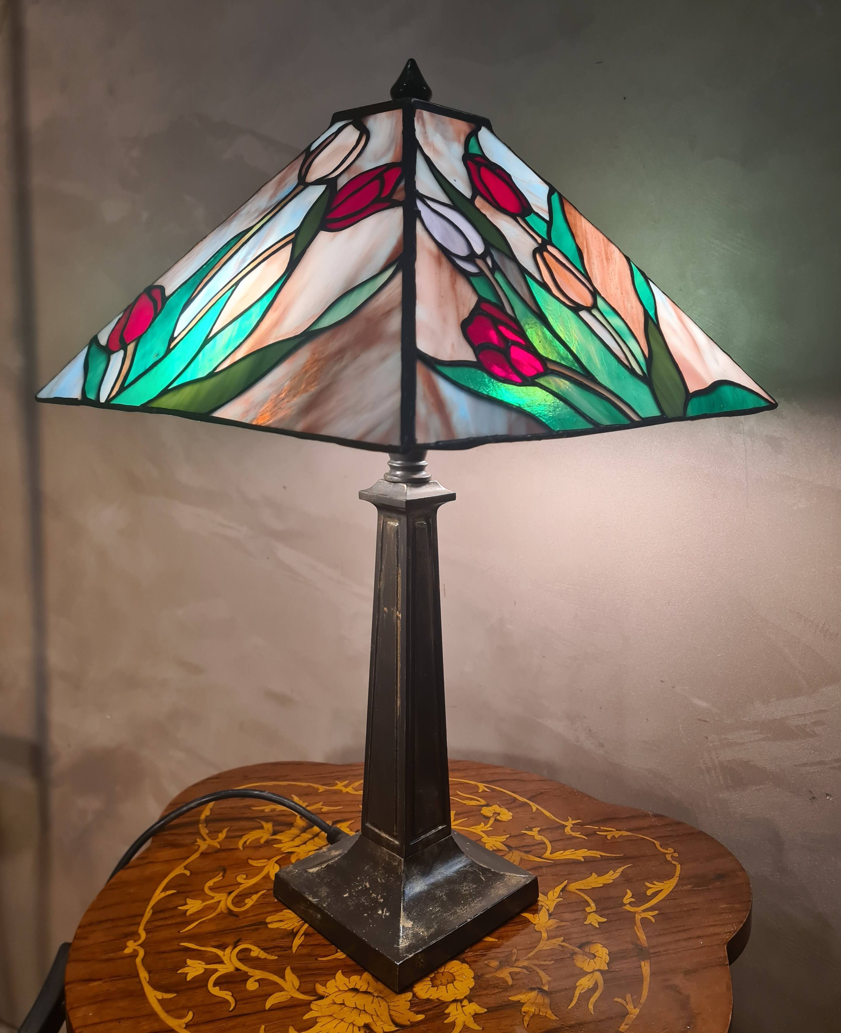 lamp 1975 to 85 origin lampshade stained glass Tiffany style 53x30 el