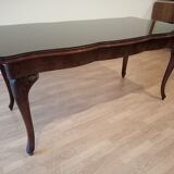 Chippendale mahogany table XXth with walnut piano in smoked tempered glass
