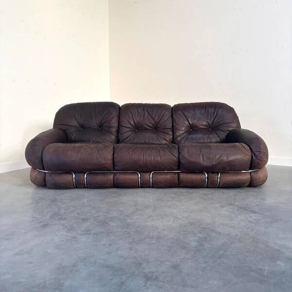 Canapé Okay en cuir d'Adriano Piazzesi, Italie, années 1970