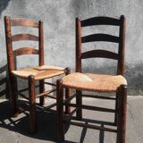 Pair of mulched brutalist chairs and wood