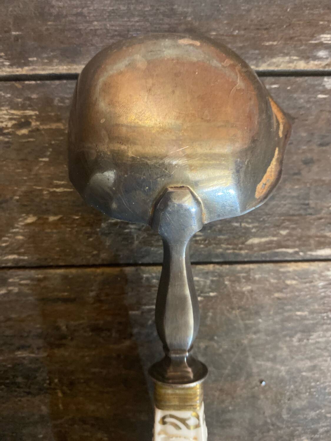 Cuillère de Service Louche Ancienne Metal Argenté + Manche Porcelaine