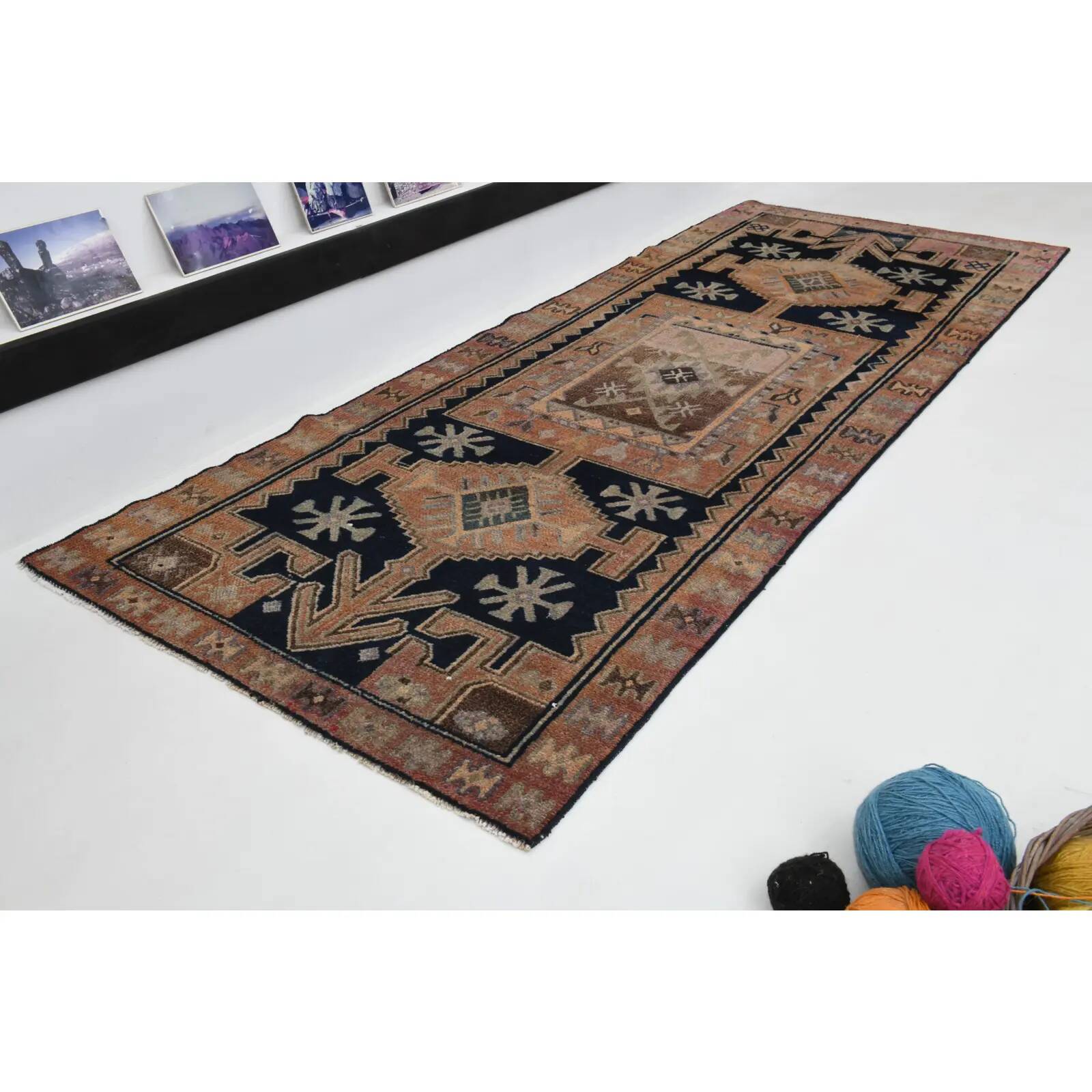 Vintage Turkish Oushak handmade wool cotton tan runner rug 114x285