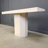 Vintage travertine and brass console table by Roche Bobois, 1970s