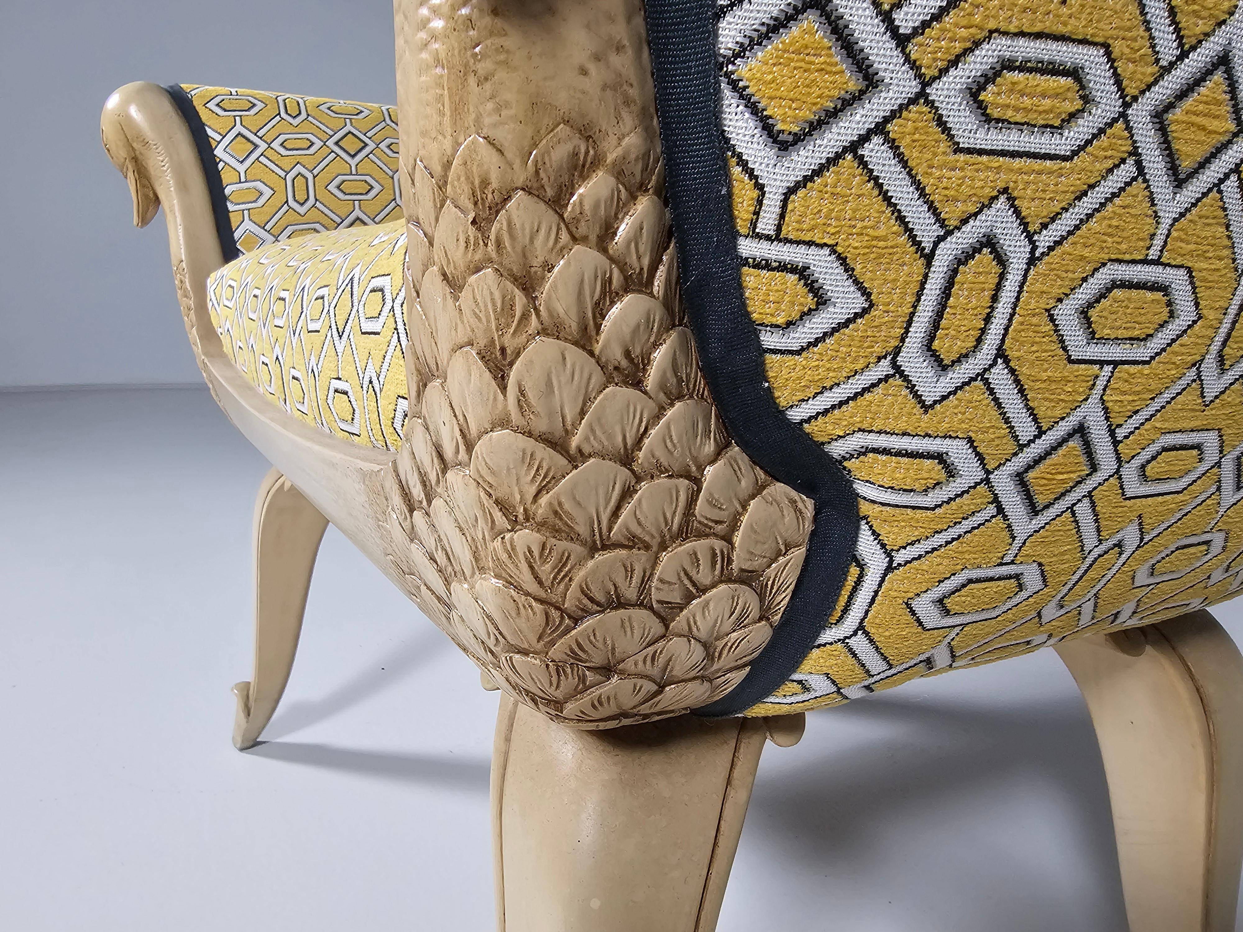 Swan neck bench, hand-carved, France, 1940s