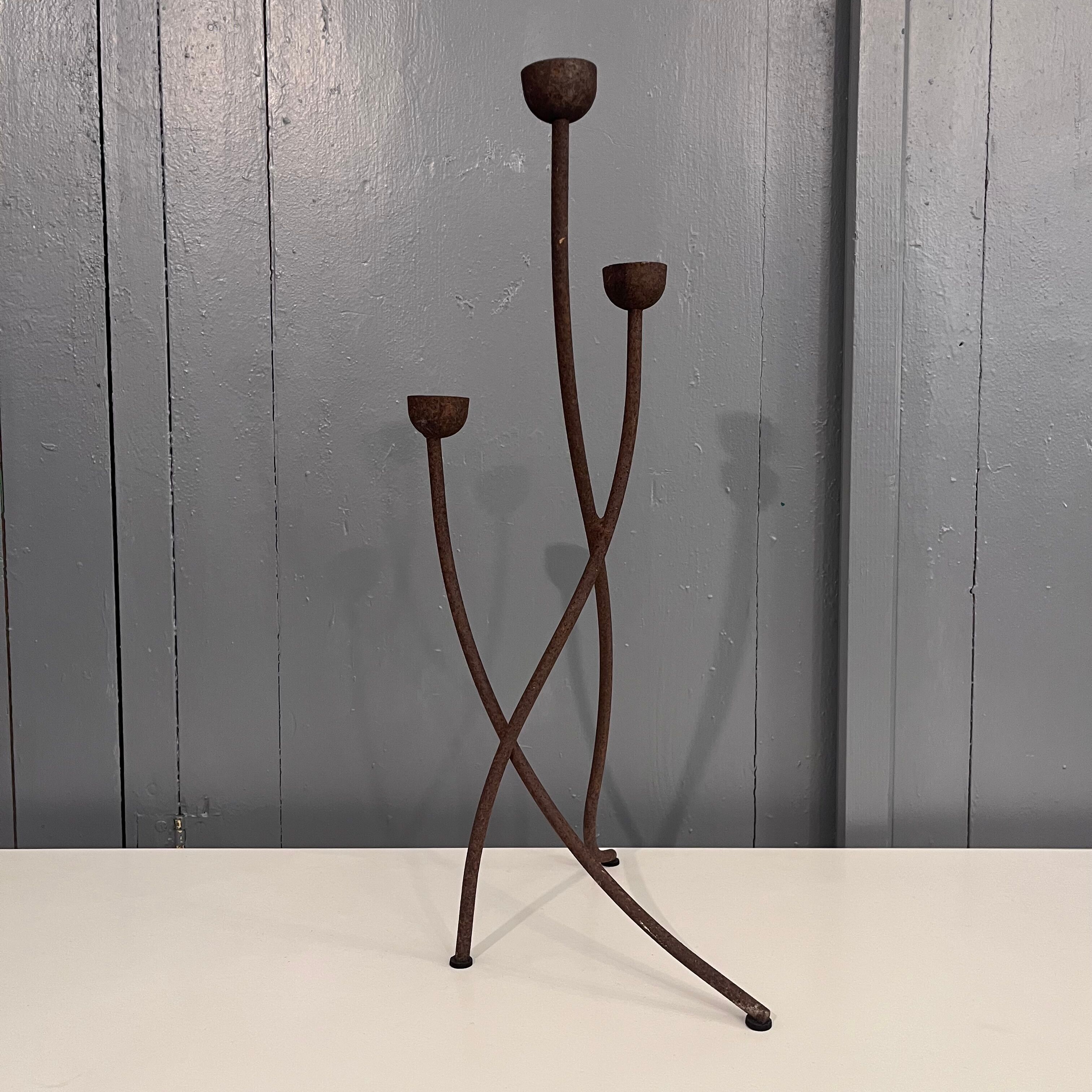 Brutalist tripod candle holder 1960