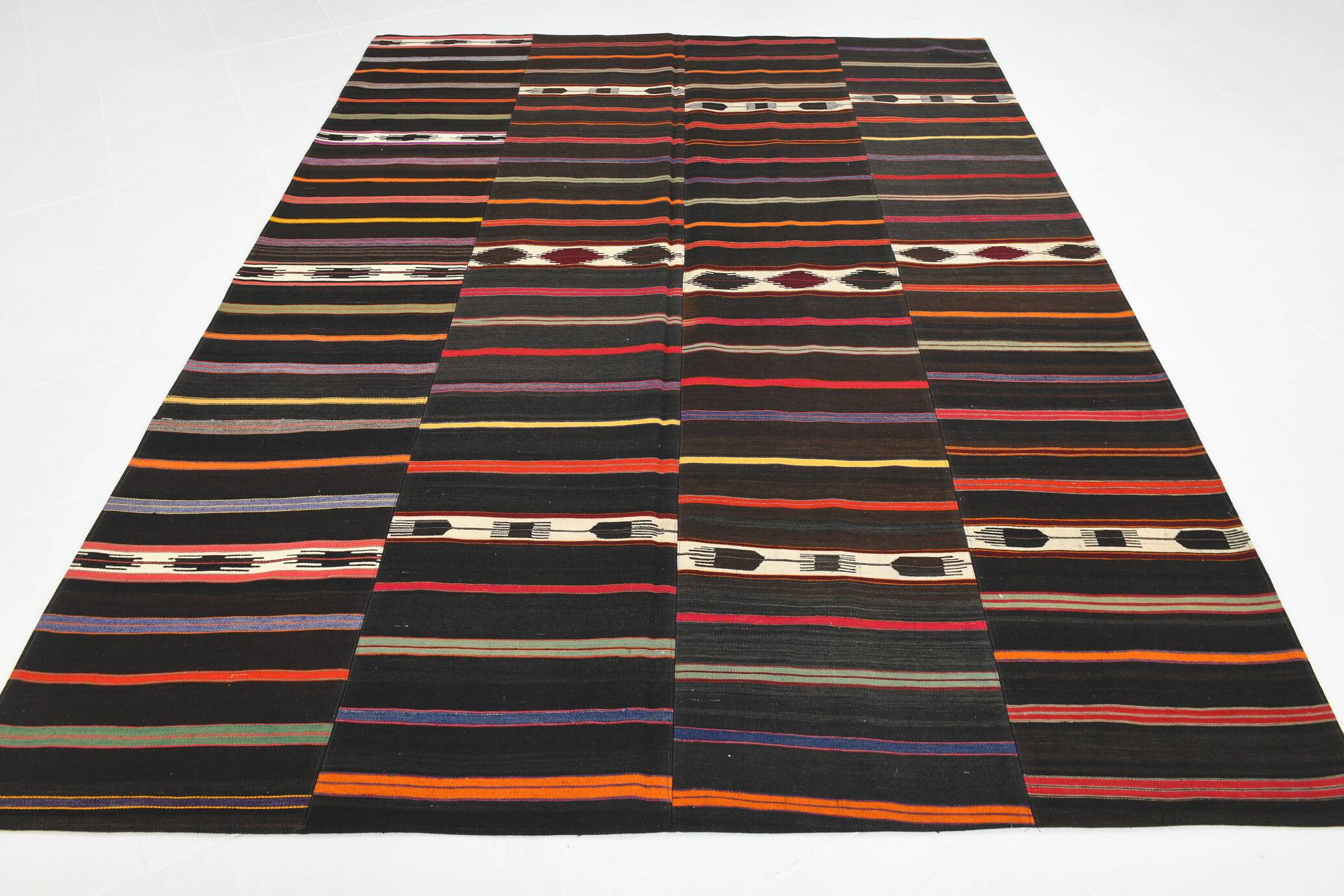 7x9 Multicolor Striped Pattern Kilim Rug, 215x280Cm