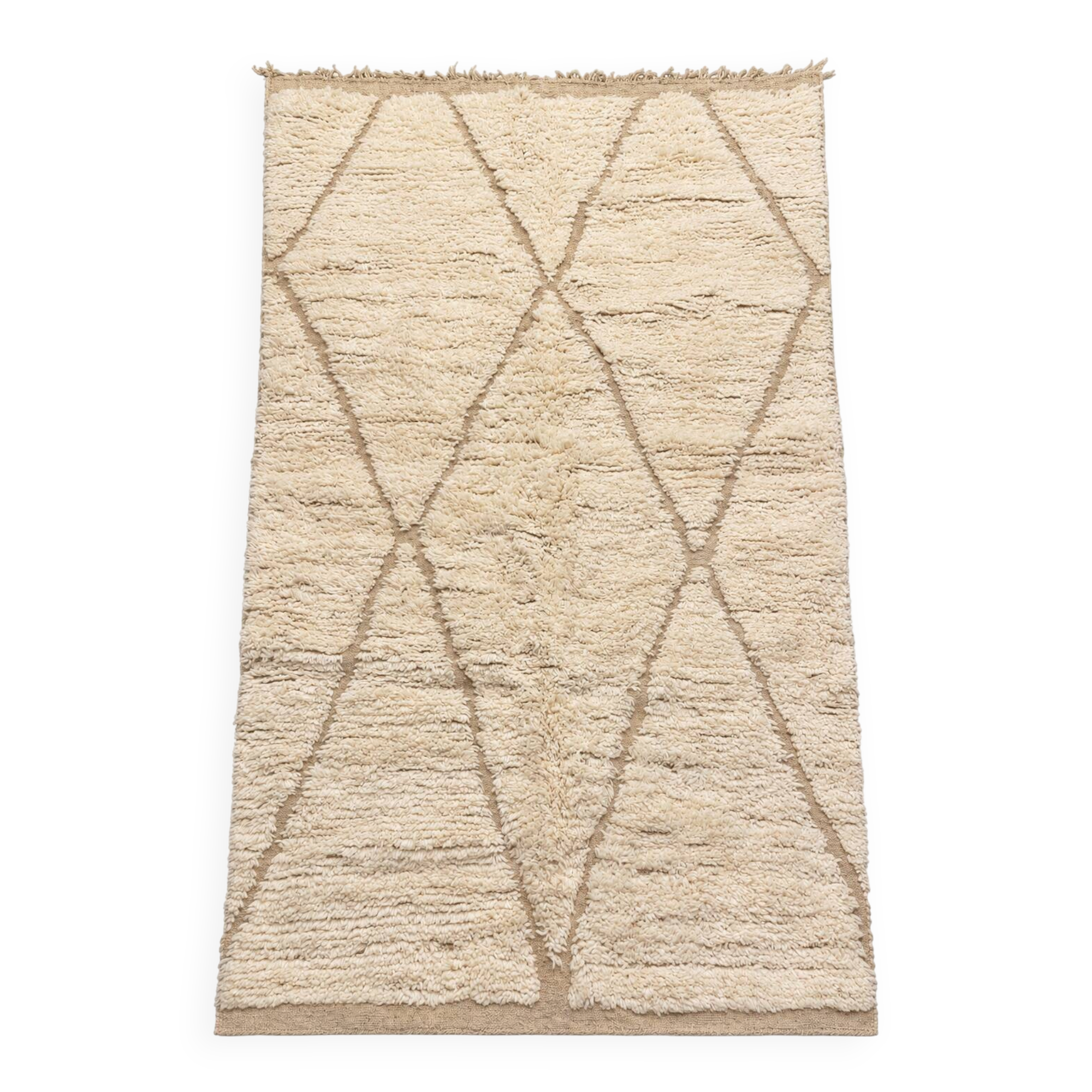 Handmade Moroccan Berber rug, cream and beige with diamonds 150x263cm