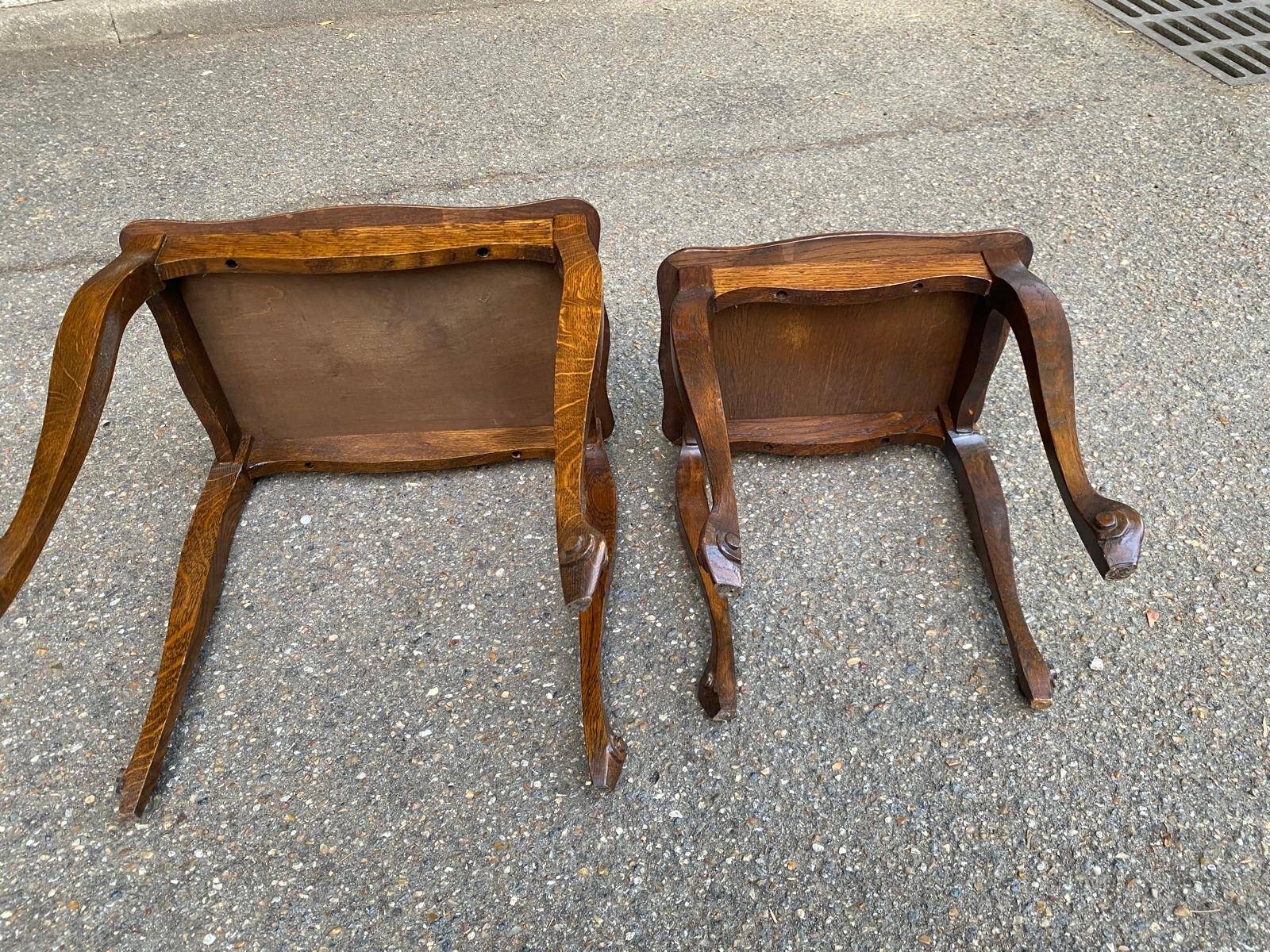 2 tables gigognes Louis XV en chêne massif et marqueterie 1960