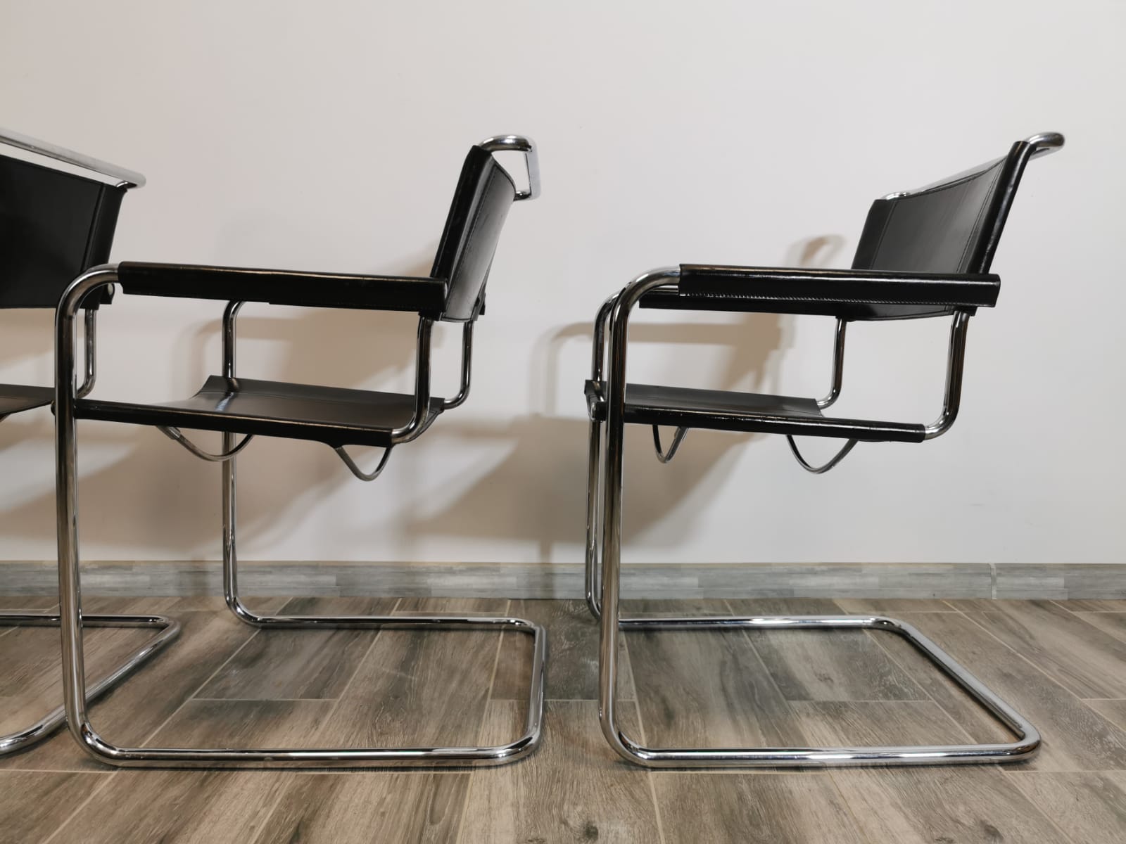 Mid-century chromed leather chairs