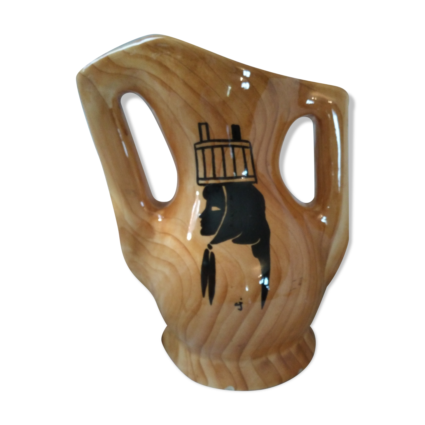 Vase Vallauris en céramique imitation bois