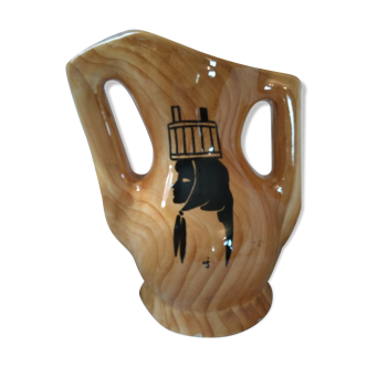 Vase Vallauris en céramique imitation bois