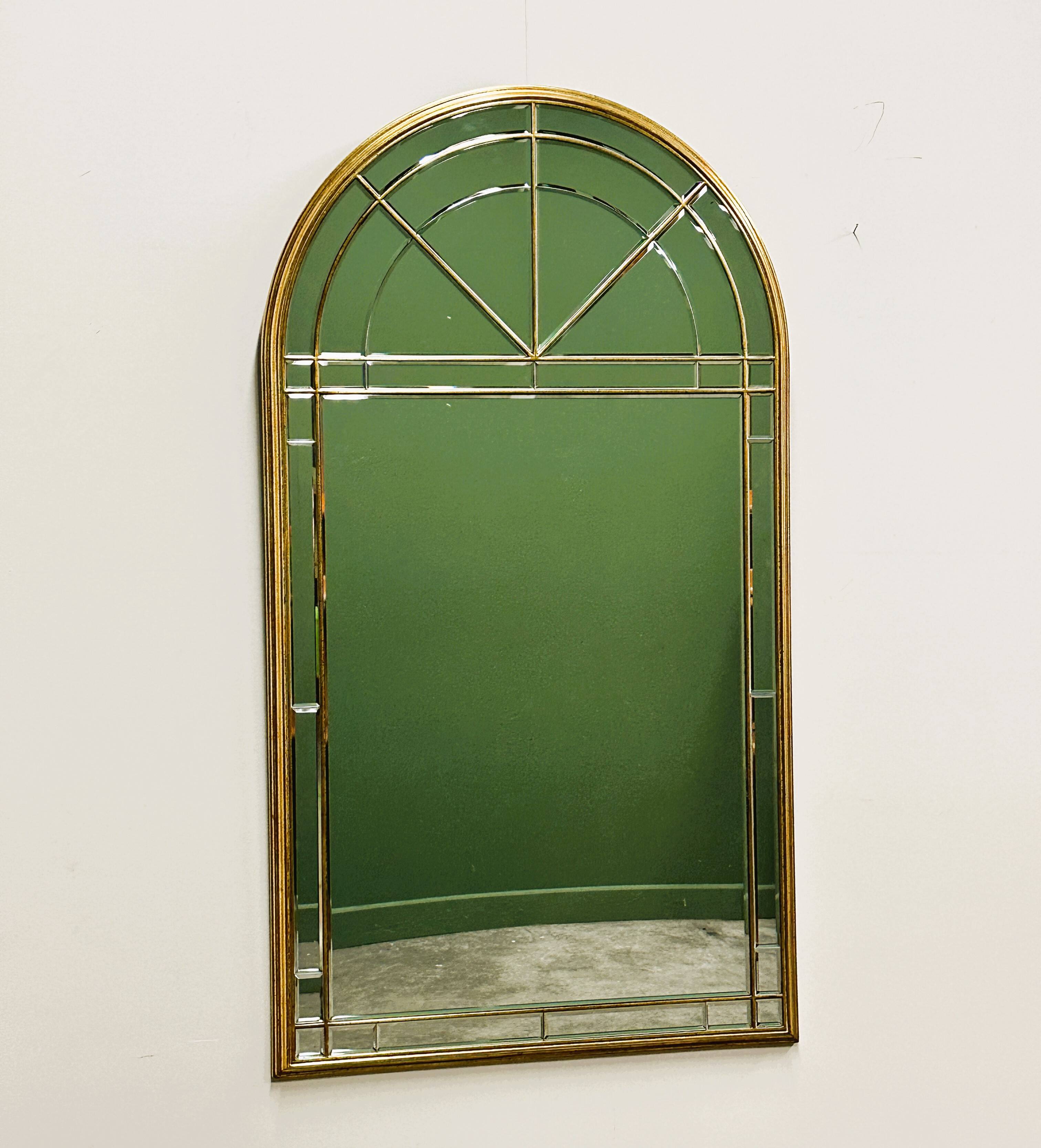 Vintage Large facet cut luxury mirror with gilded frame by Deknudt, 1980s.