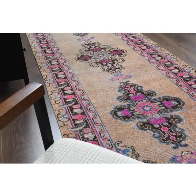 1970s Vintage Turkish Oushak Handmade Wool Cotton Orange Runner Rug 107x319