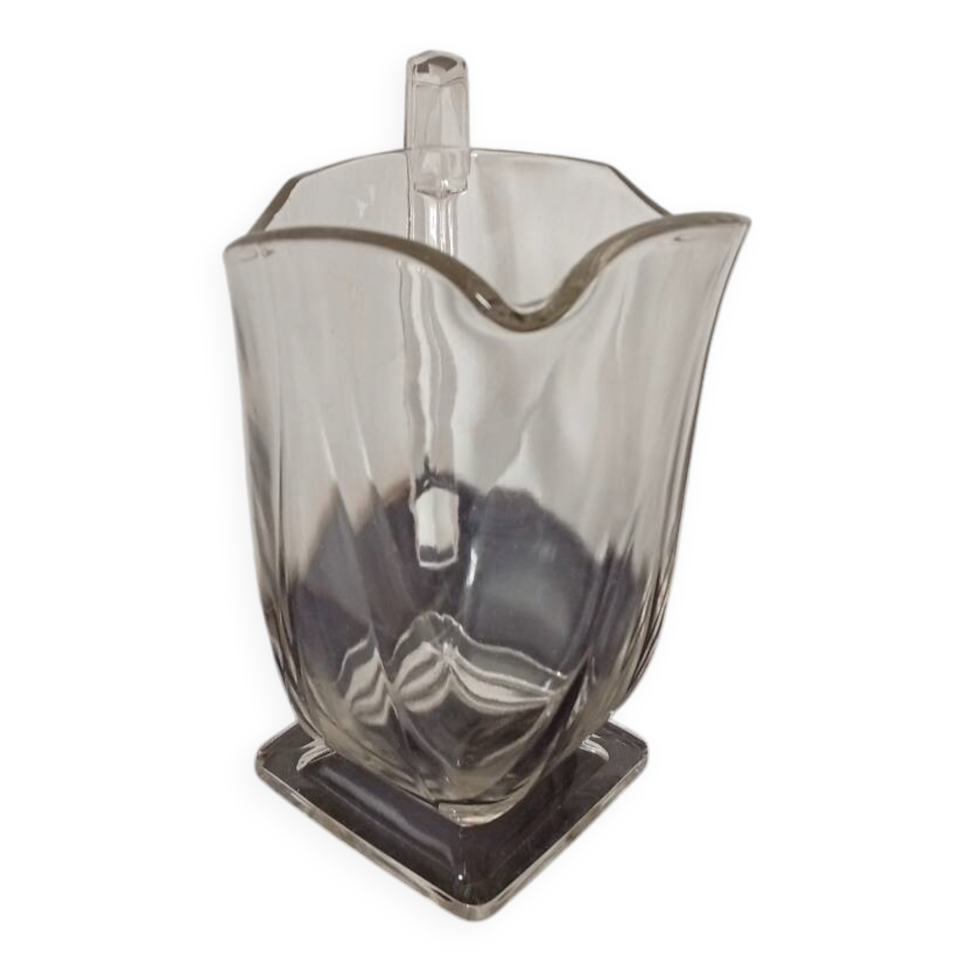 Vintage Art Deco style heavy crystal pitcher, square base.