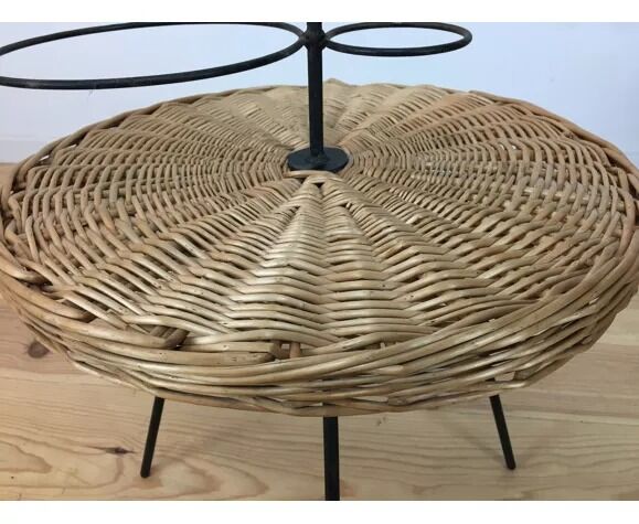 Table d'appoint 1950 osier et métal portative