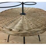 Side table 1950 wicker and portable metal