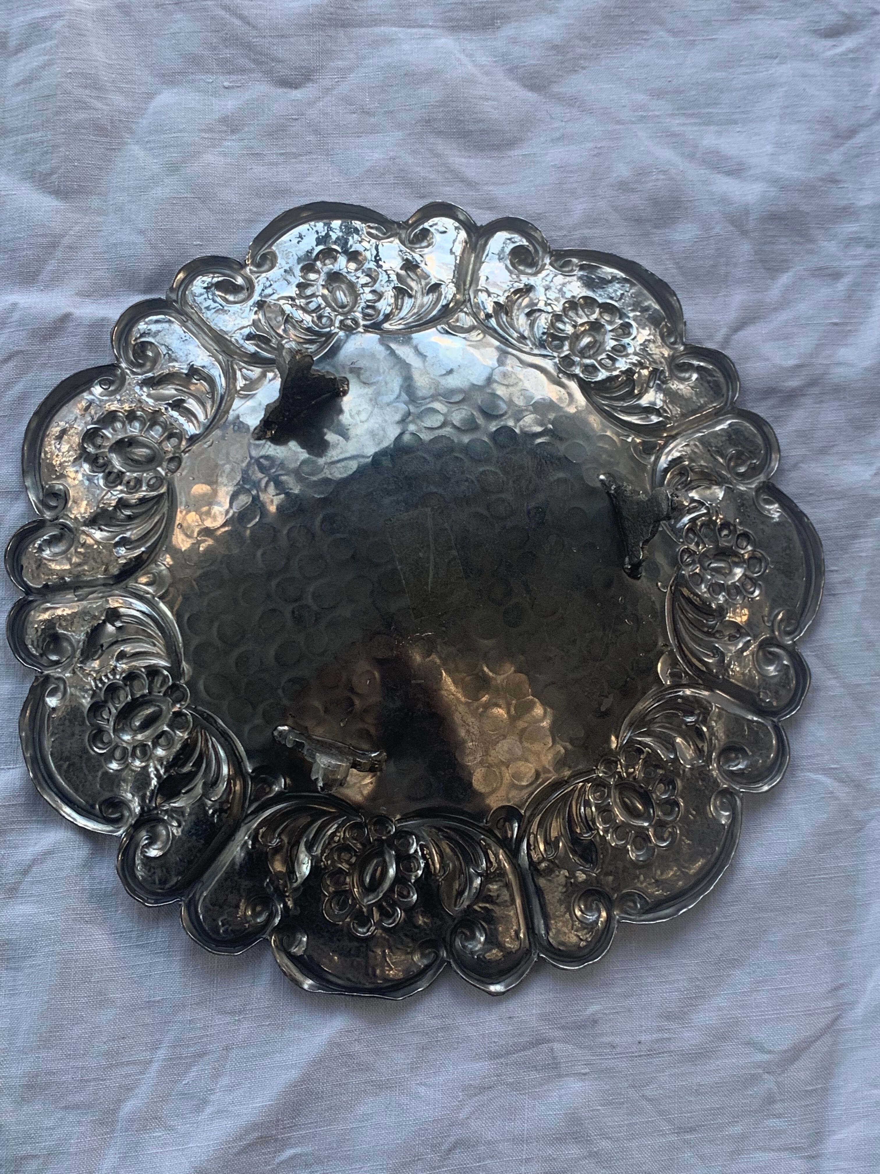 Hammered metal fruit cup vintage floral pattern