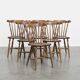 Ensemble de 6 chaises à fuseaux en bois antiques
