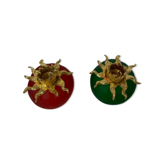 2 bougeoirs rouge et vert soleil