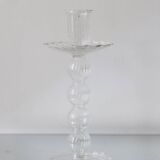 Set of two transparent blown glass candle holders