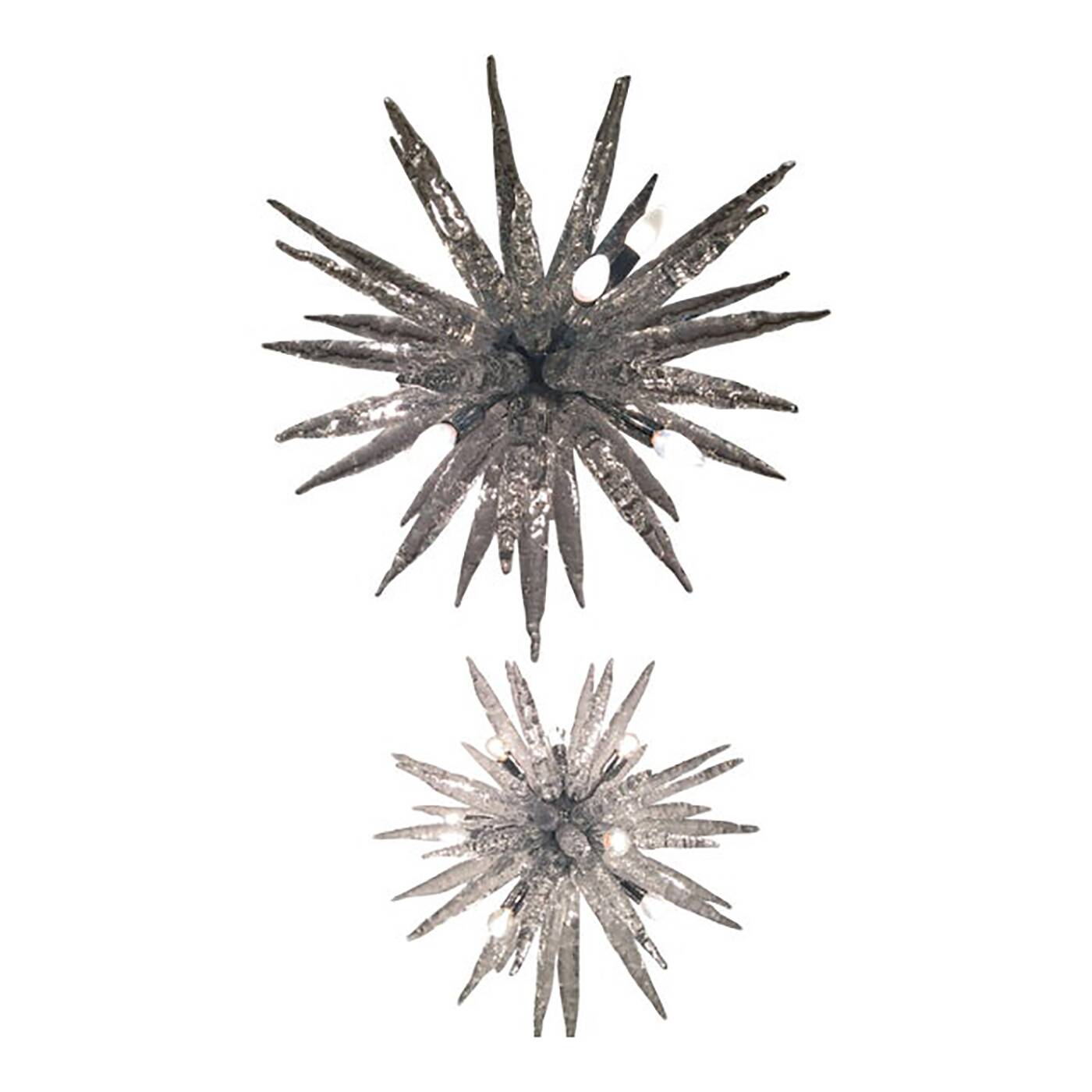 Set of 2 Murano Glass Ice Clear Sputnik Italian Chandelier