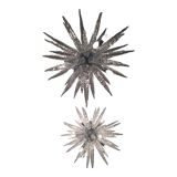Set of 2 Murano Glass Ice Clear Sputnik Italian Chandelier