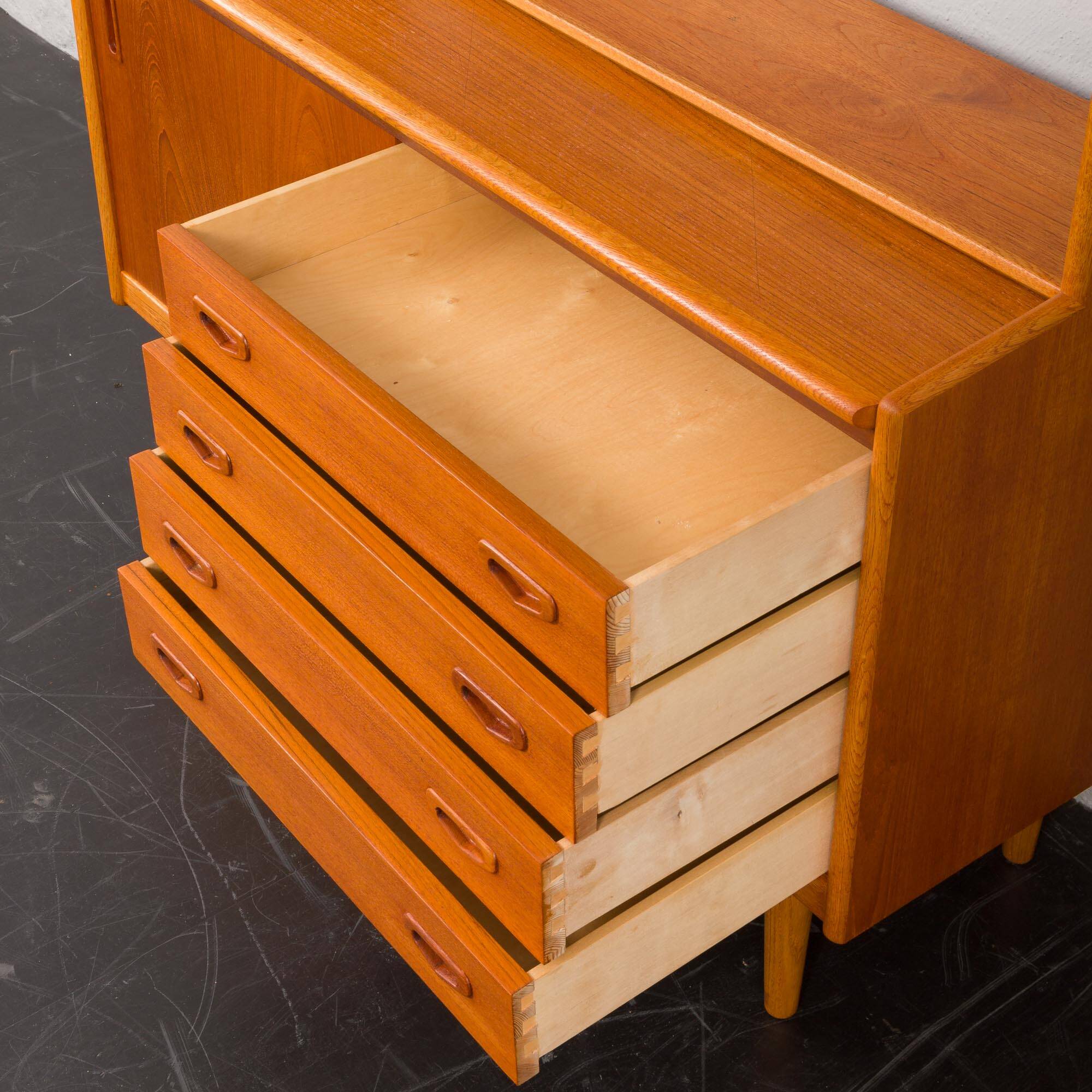Danish vintage teak bookcase with a hidden desk, 1960s