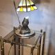 Lampe de chevet design chouette ,hibou bronze massif abat jour verre de sty