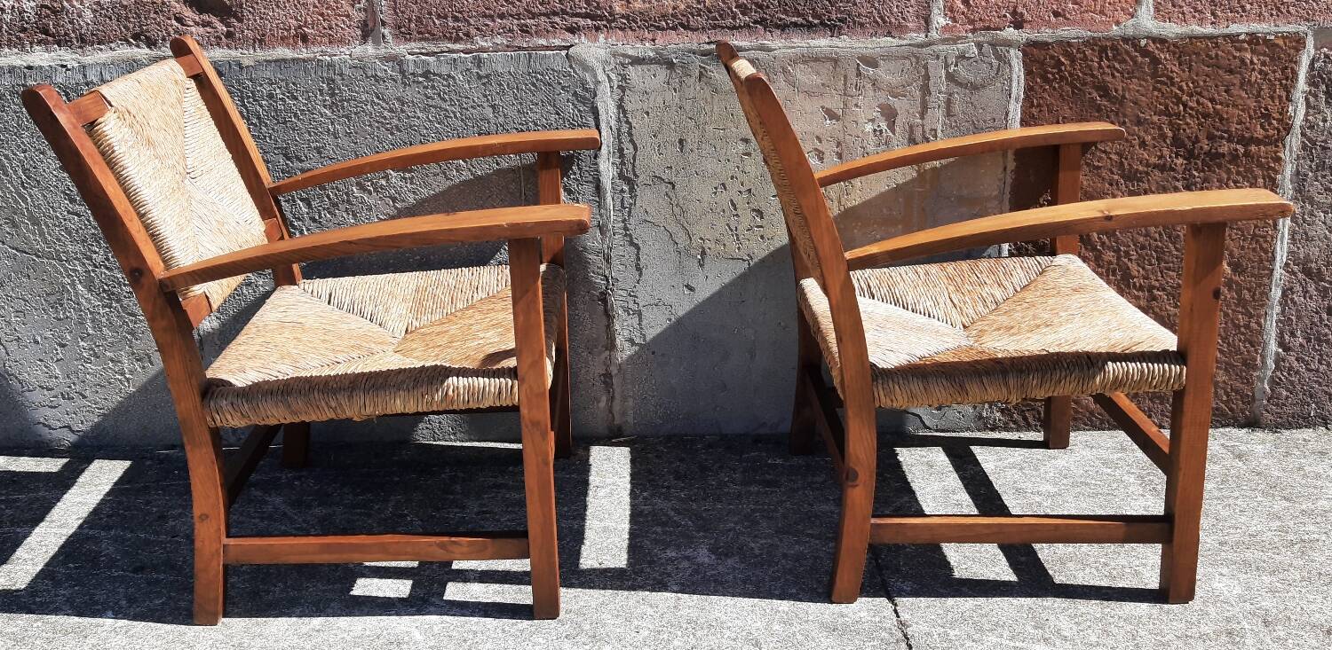 Paire de fauteuils paille (Josep Torres Clavé, 1936)