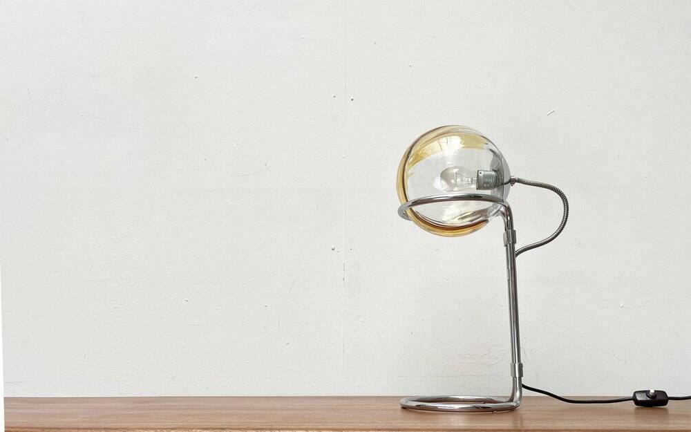 German table lamp from the mid-century space age, glass and chrome, 1960s.