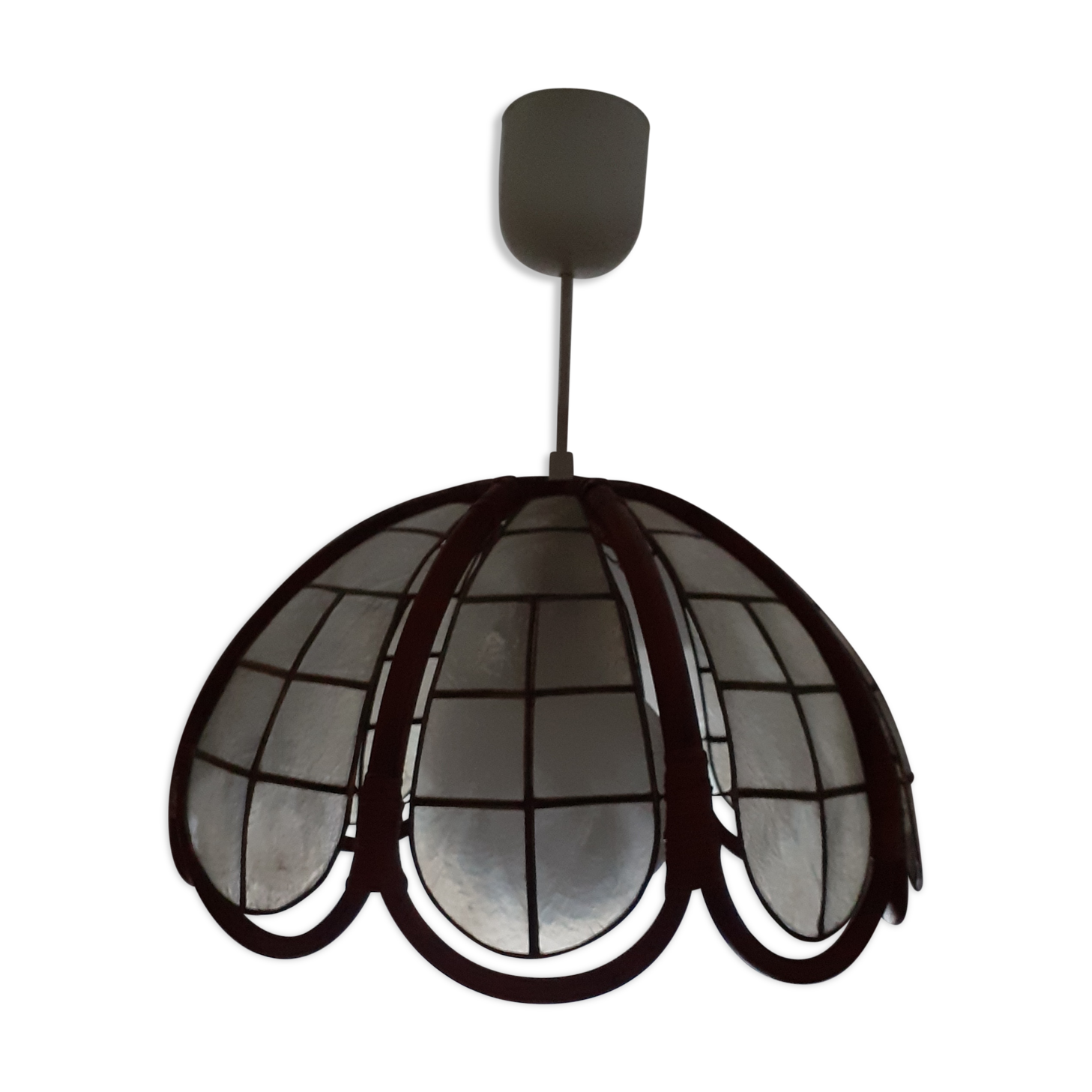 Vintage suspension in brass rattan and mother-of-pearl