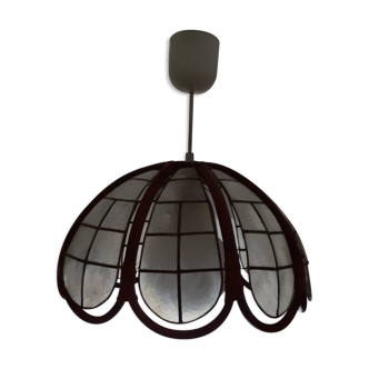 Vintage suspension in brass rattan and mother-of-pearl