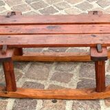 Rustic bench, old folk art, snow sled, Alps.