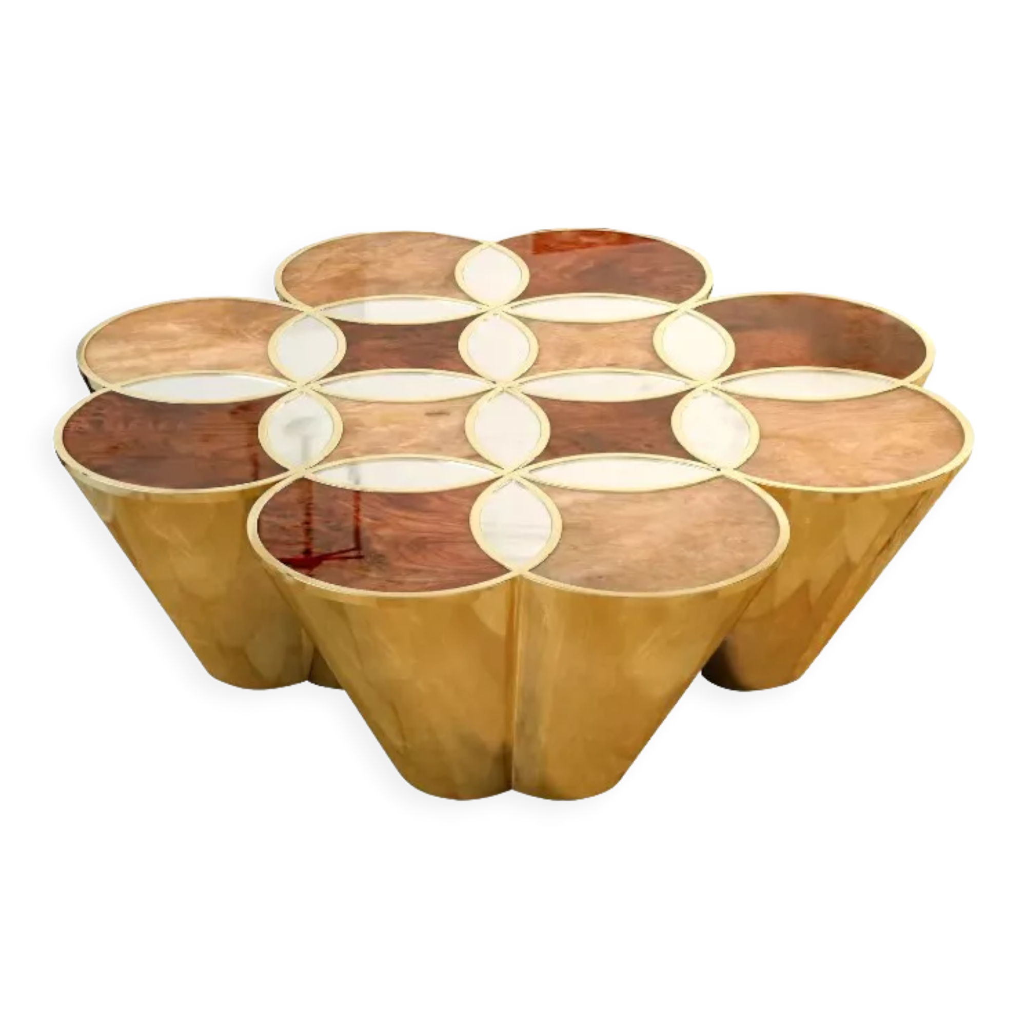 Sublime Ethnos coffee table - walnut root, marble, gold leaf finish and varnish