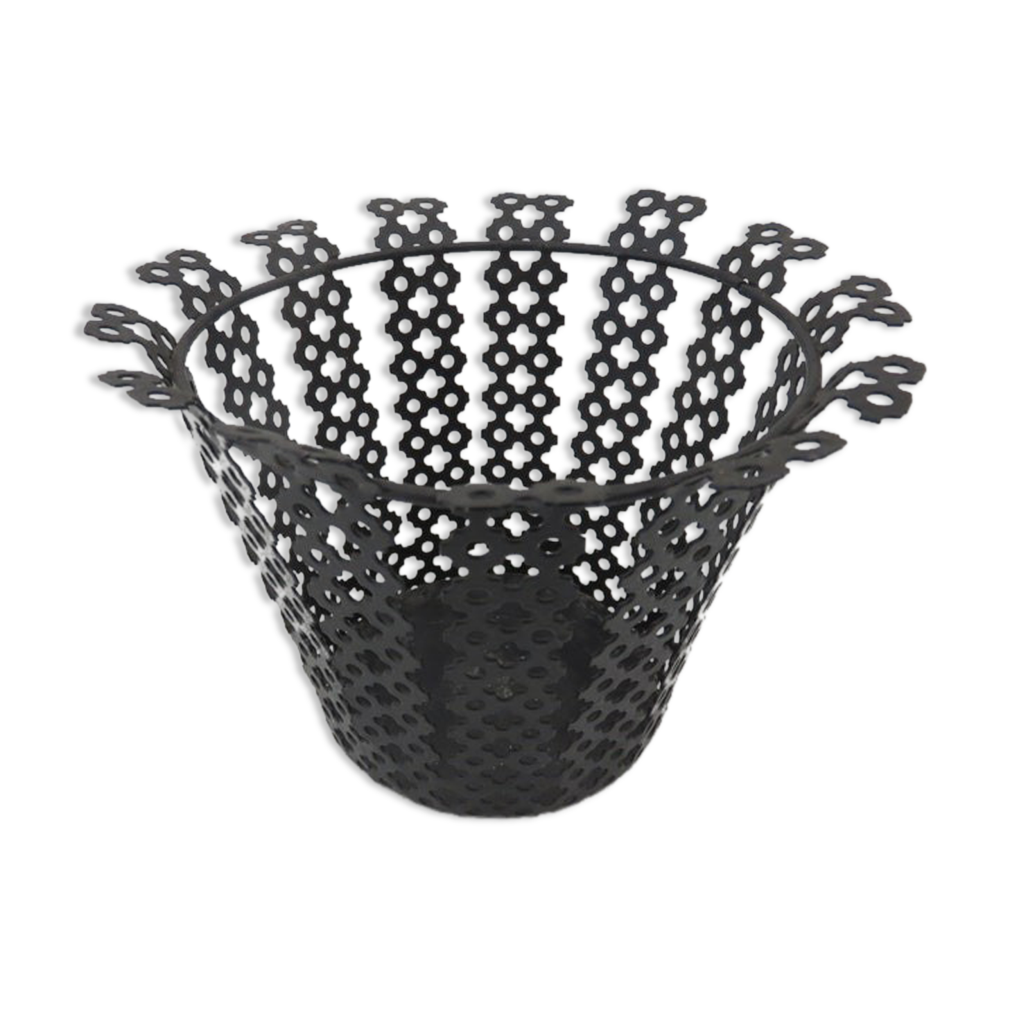 Pot cover in black perforated metal 50/60s