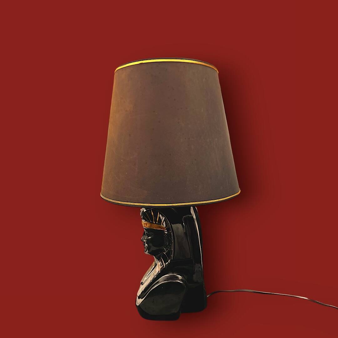 Vintage sphinx lamp in glazed ceramic – Hollywood Regency style