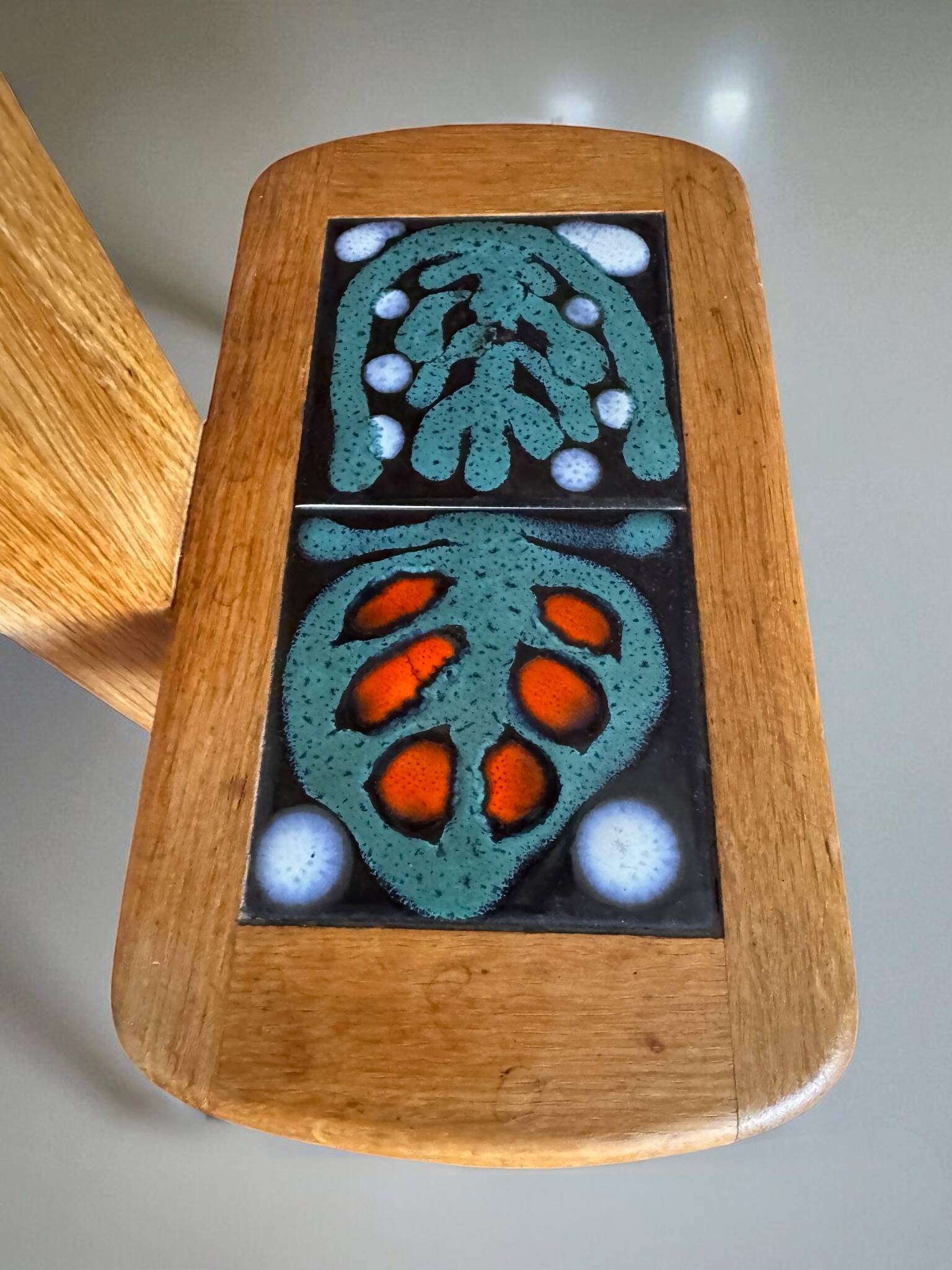 Rare oak and ceramic floor lamp – Guillerme et Chambron, 1950s