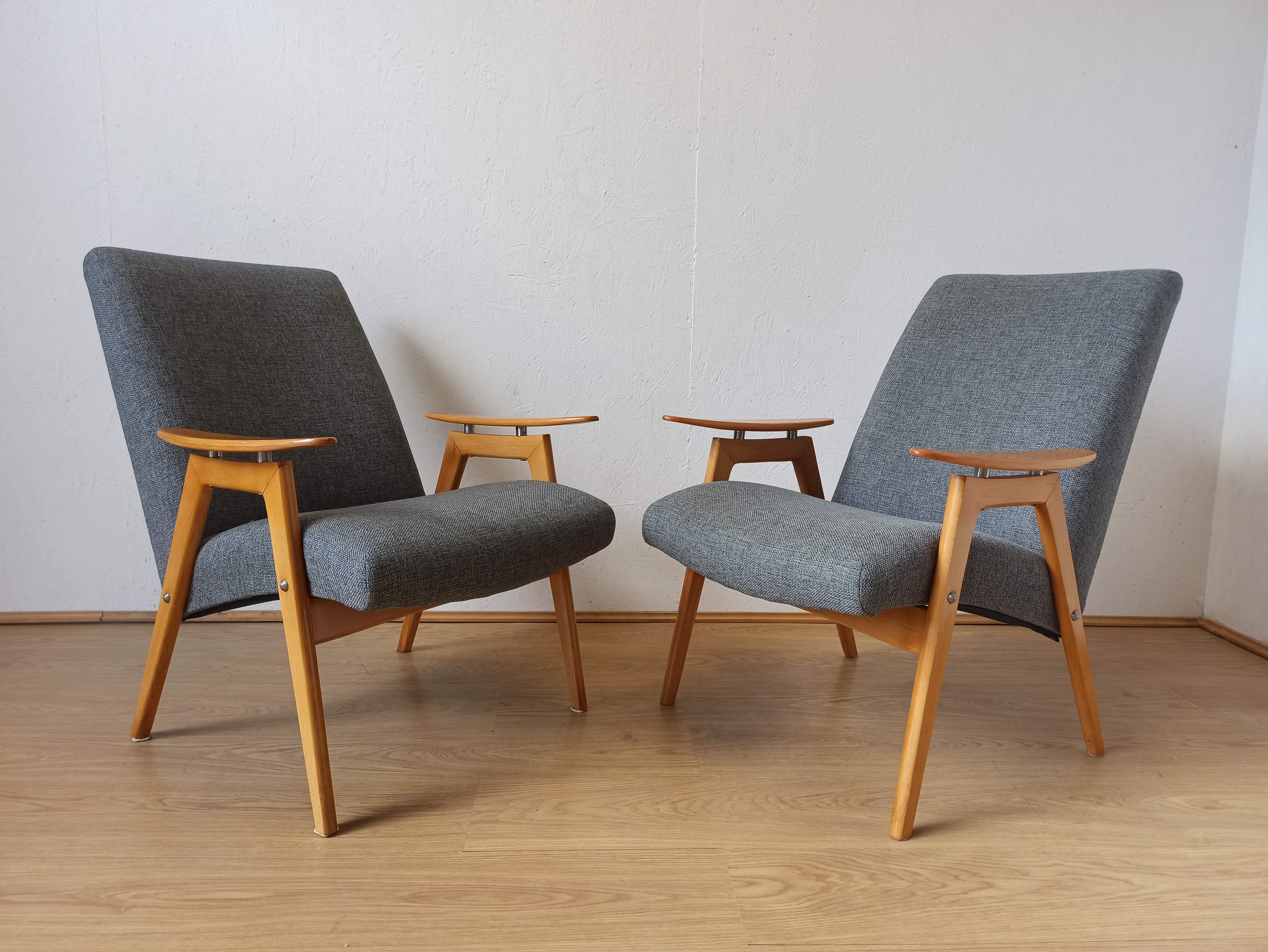 2 designer armchairs by j. šmidek, 1970s.
