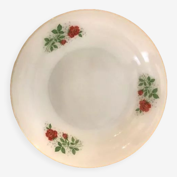 Plat de service creux Arcopal  décor roses rouges  diamètre 27,5 cm