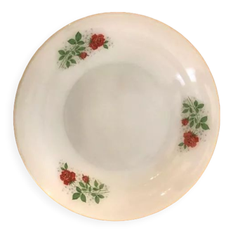 Plat de service creux Arcopal  décor roses rouges  diamètre 27,5 cm