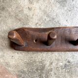 Brutalist wall coat rack 4 dark wood hooks